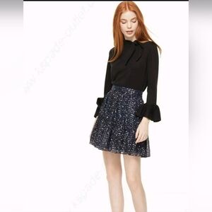 Kate Spade Night Sky Lurex Dot Skirt Star Bright Navy Blue/Silver Size 10